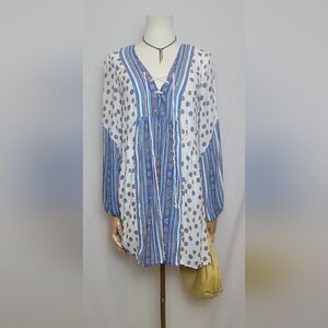 Free People Rain Shine Printed Lace-Up Swing Dress, Size XS